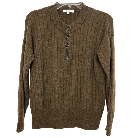 Madewell Bowden Henley Sweater in Coziest Yarn Wool Alpaca Brown Size Small - Picture 2 of 16